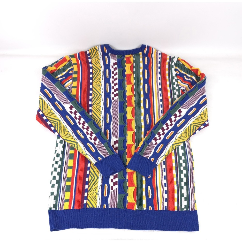 PACSUN Coogi Style Sweater Rainbow Black 3D Knit Mens M Cosby Biggie 90s Retro - Picture 2 of 7